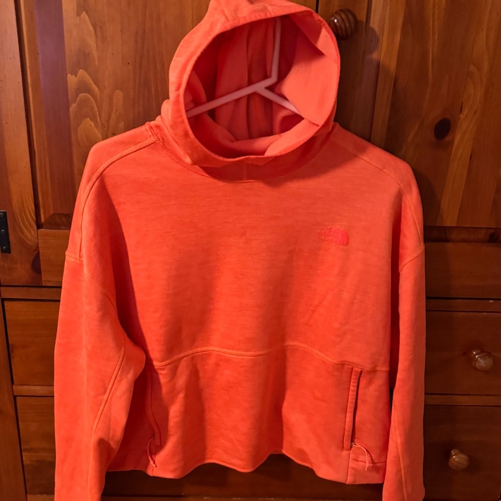 The North Face Orange Fleece-Lined Hoodie, size XL